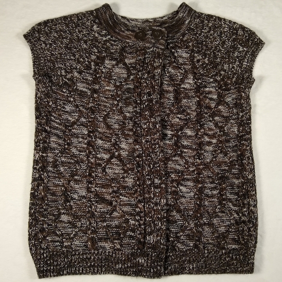 Kim Rogers Variegated Brown Knit Sweater Vest Open Front Button Neck Med Cotton - Picture 10 of 10